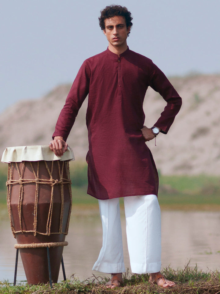 Cotton Maroon Kurta Trouser - Almirah