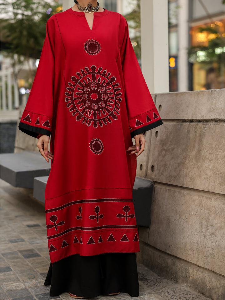 Cambric Red Kurti - Almirah