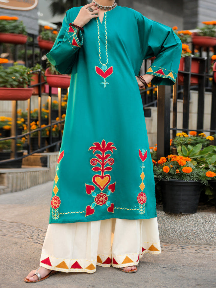 Lawn Teal Trouser - J. Junaid Jamshed