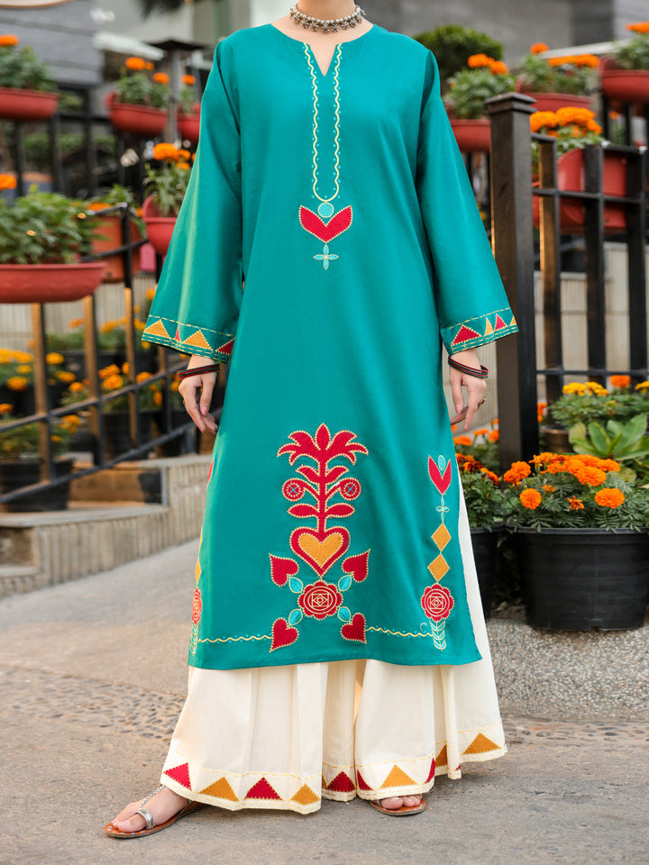Lawn Teal Trouser - J. Junaid Jamshed