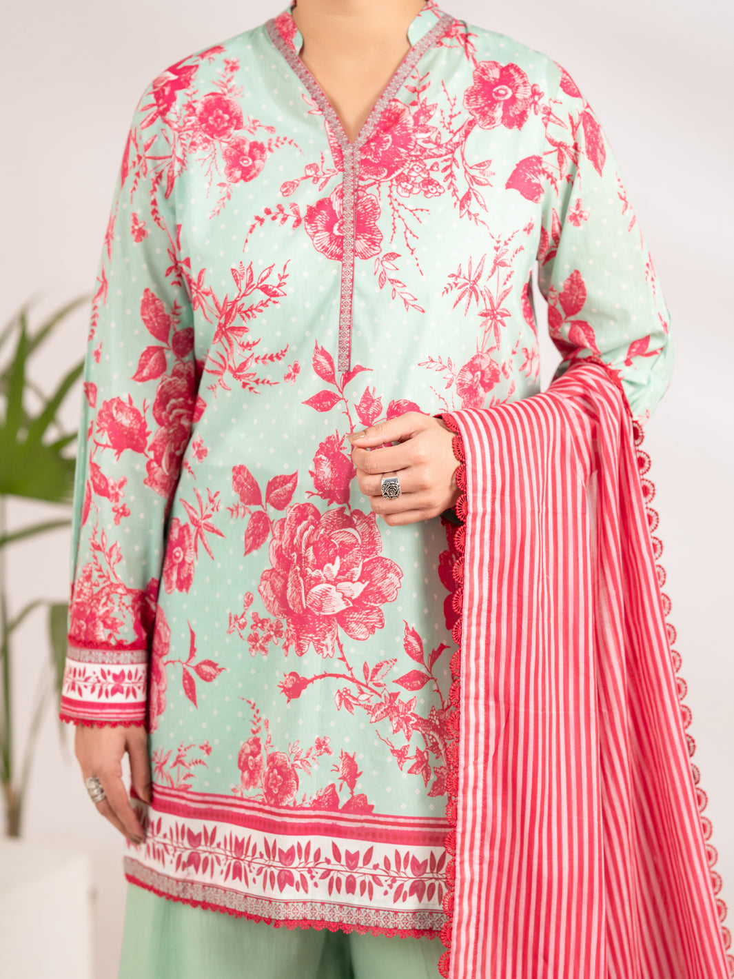 Lawn Aqua Blue Unstitched Suit - Almirah