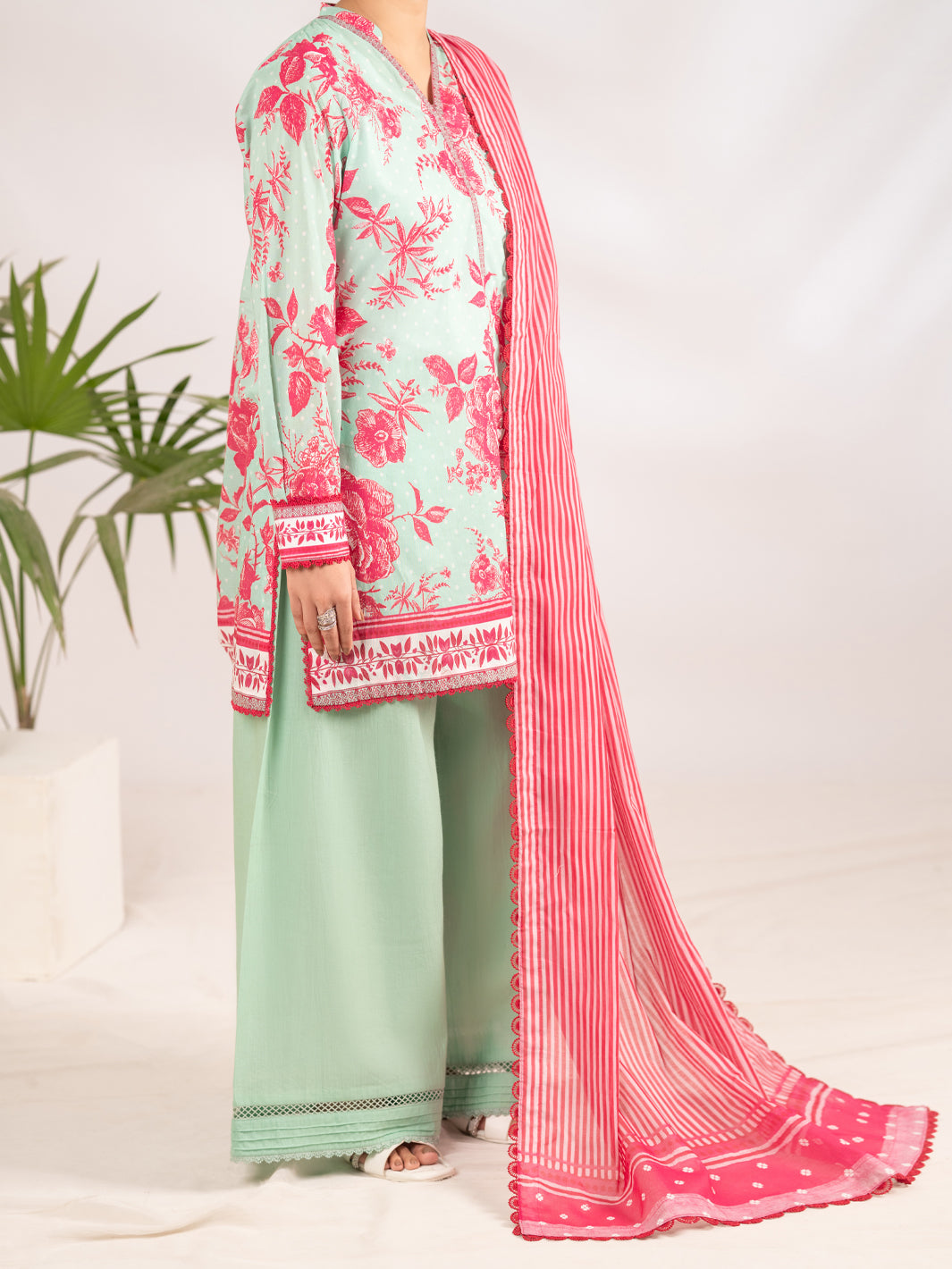 Lawn Aqua Blue Unstitched Suit - Almirah