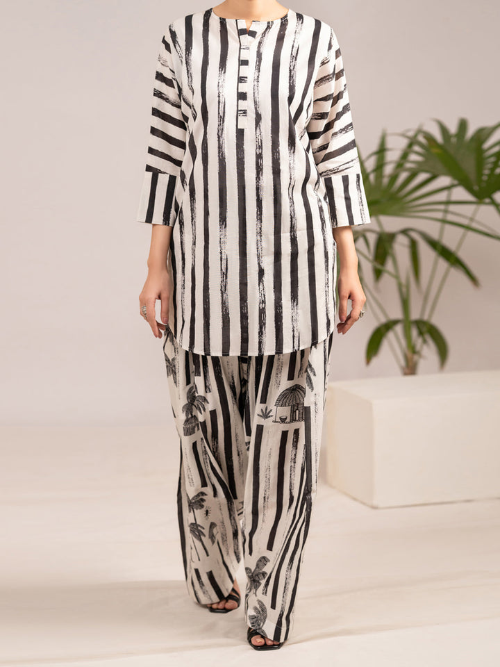 Lawn Black White Stitched Suit - Almirah