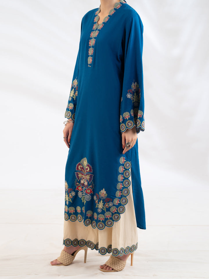 Lawn Blue Trouser - J. Junaid Jamshed