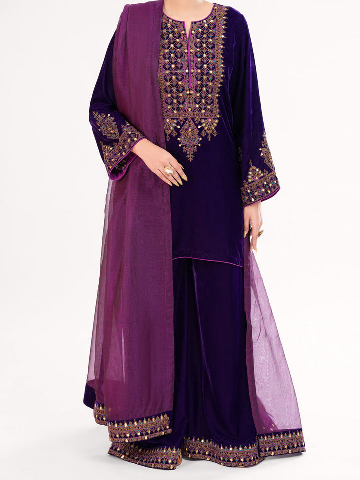 Velvet Purple Stitched Suit - Almirah