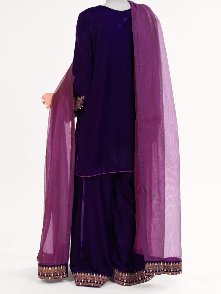 Velvet Purple Stitched Suit - Almirah