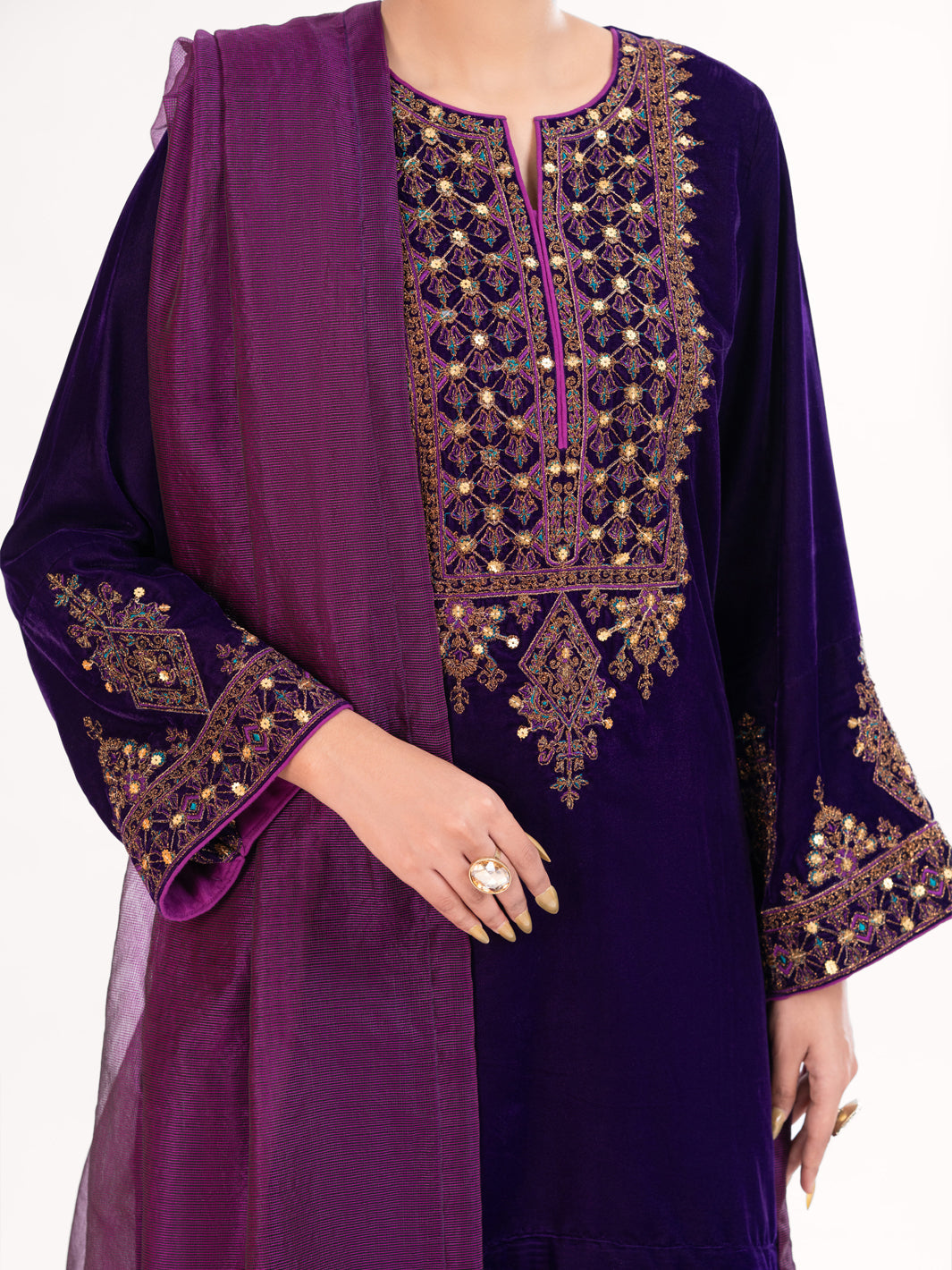 Velvet Purple Stitched Suit - Almirah