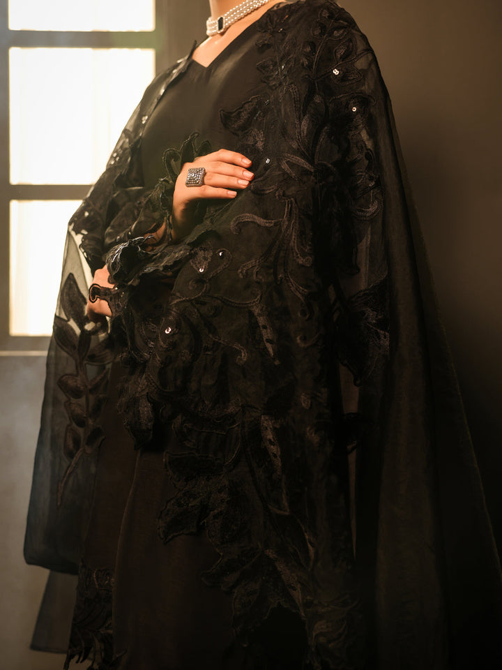 Raw Silk Black Stitched Suit - Almirah