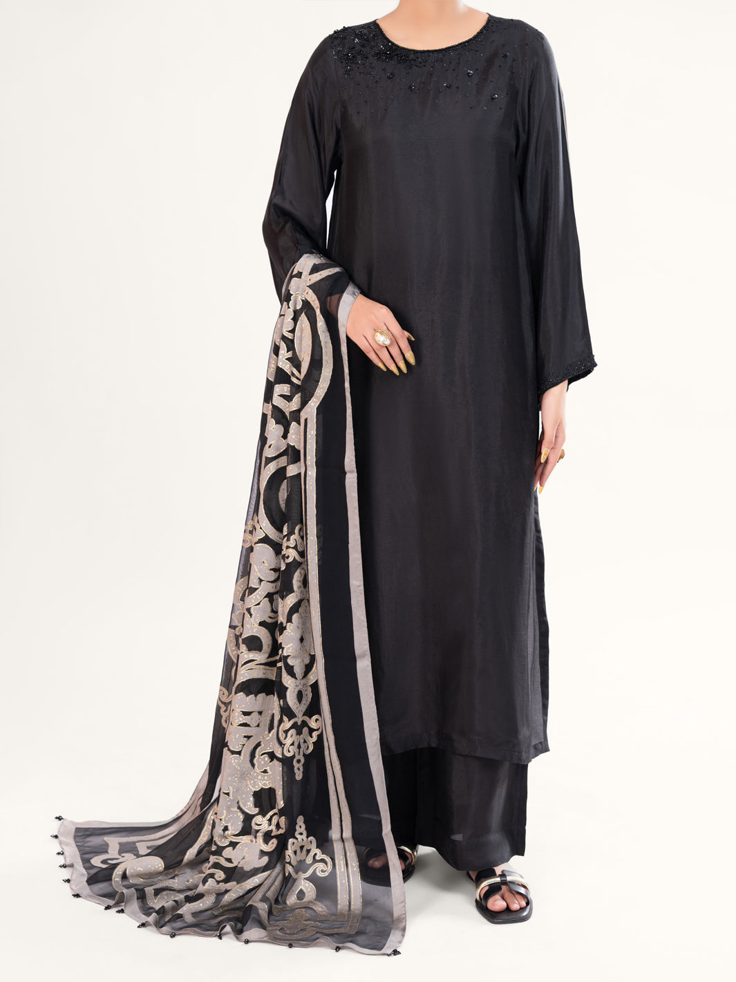 Sheesha Silk Black Stitched Suit - Almirah