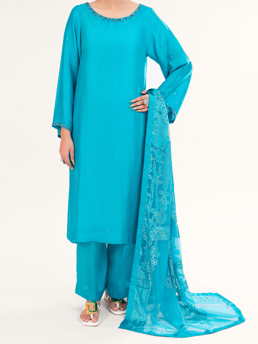 Sheesha Silk Sea Green Stitched Suit - Almirah