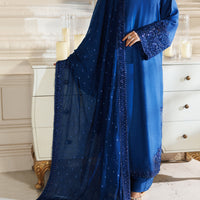 Raw Silk Royal Blue Stitched Suit - J. Junaid Jamshed