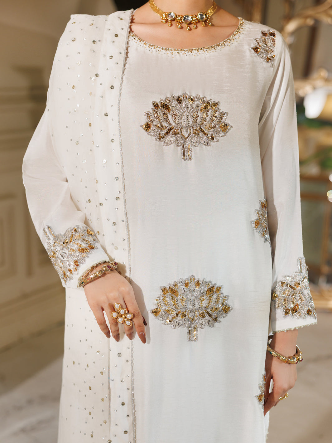 Raw Silk White Stitched Suit - J. Junaid Jamshed