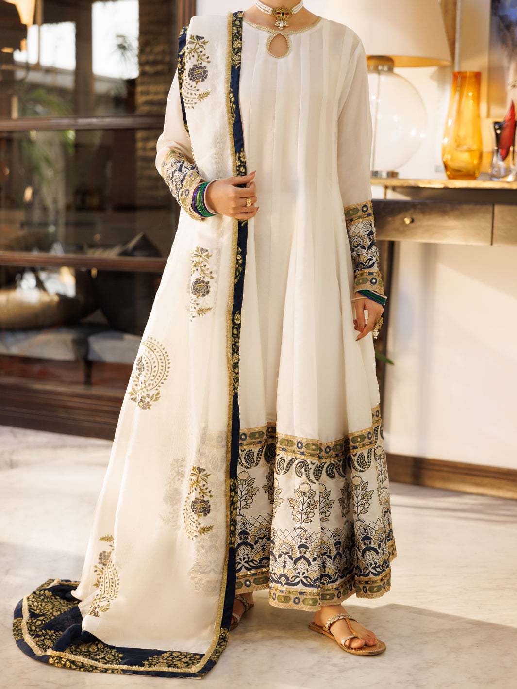 Silk White Stitched Suit - Almirah
