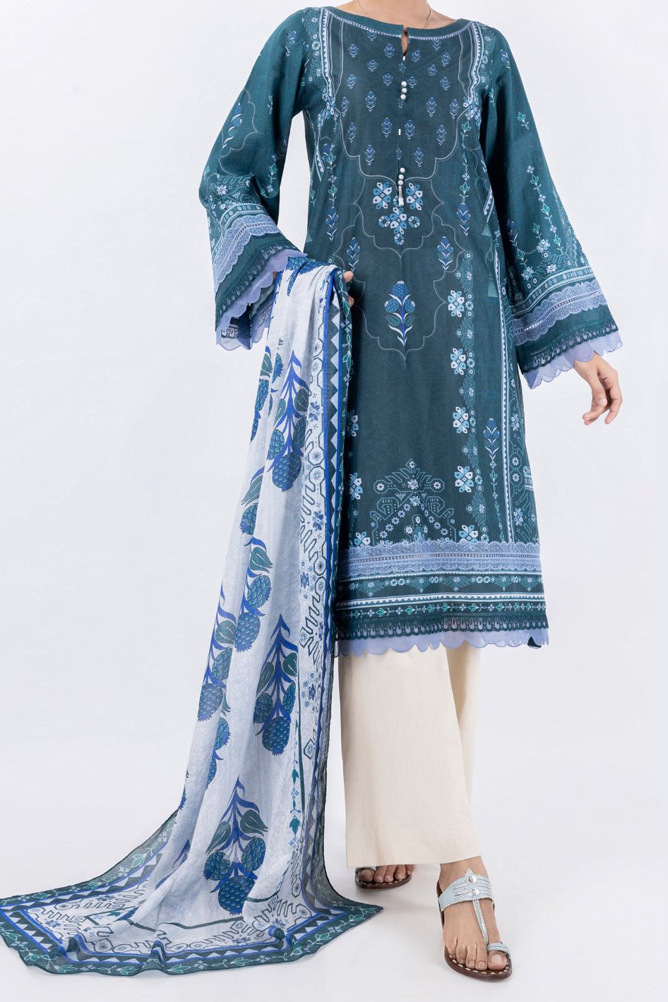Cambric Teal Unstitched Suit - Almirah