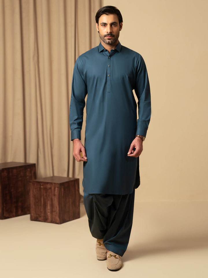 Cotton Dark Teal Shalwar Kameez - Almirah