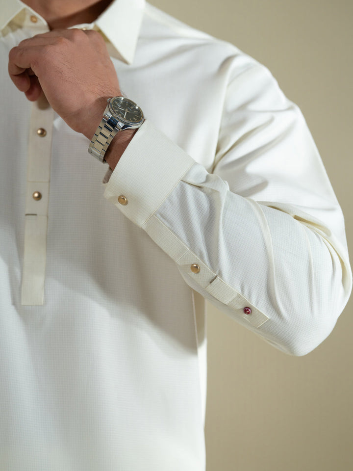 Blended Cream Shalwar Kameez- Almirah