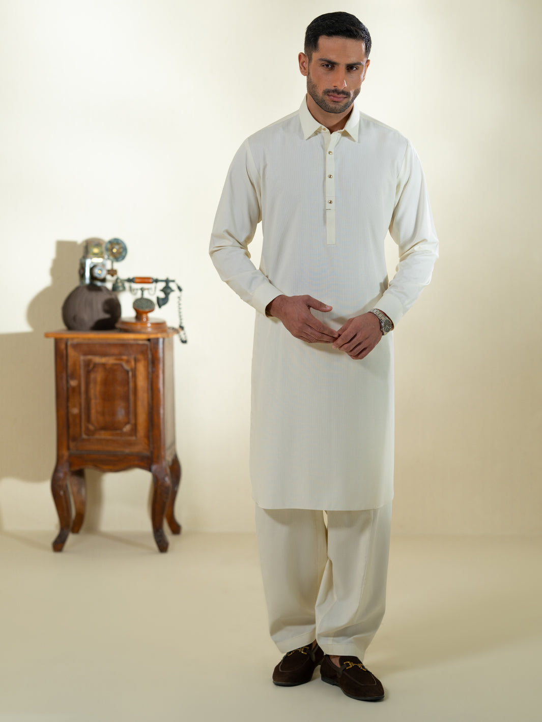 Blended Cream Shalwar Kameez- Almirah