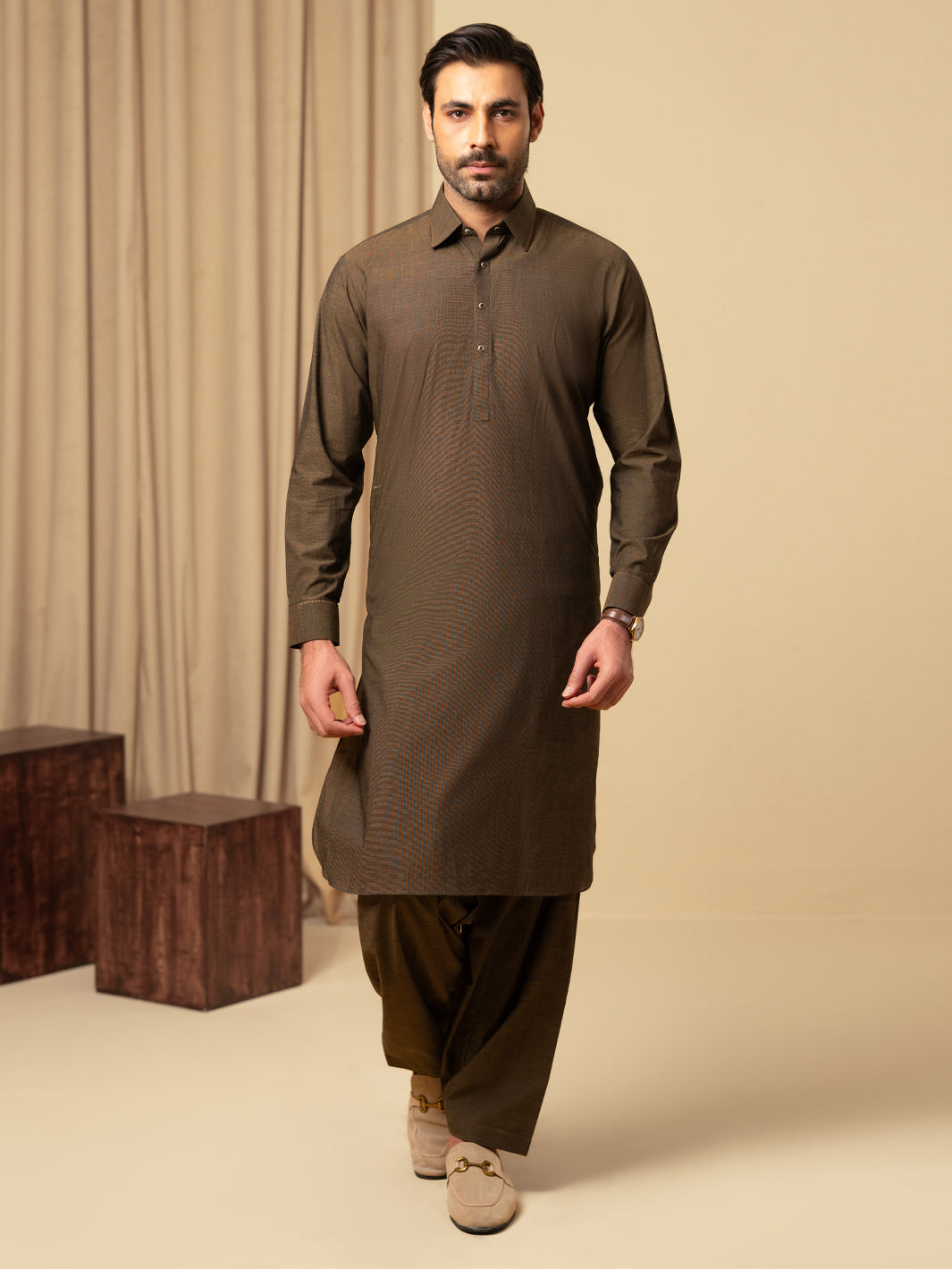Cotton Dark Brown Shalwar Kameez - Almirah