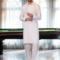 Blended White Shalwar Kameez - Almirah