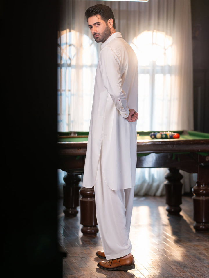 Blended White Shalwar Kameez - Almirah