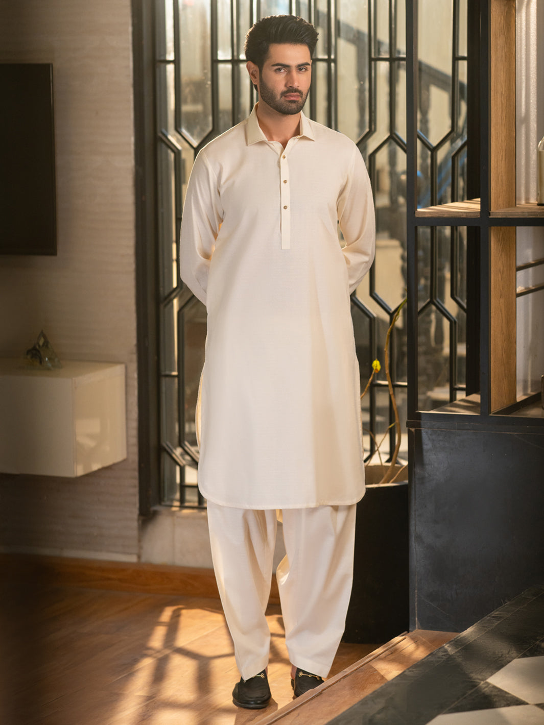 Cotton Cream Shalwar Kameez - J. Junaid Jamshed