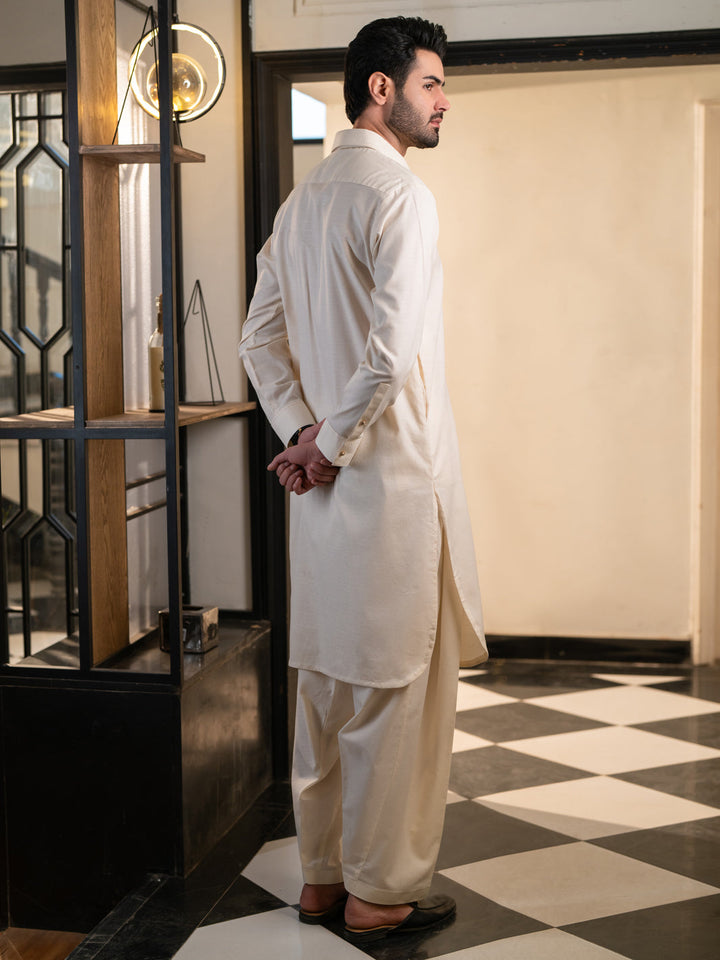 Cotton Cream Shalwar Kameez - J. Junaid Jamshed