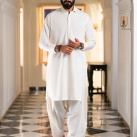 Blended White Shalwar Kameez - Almirah