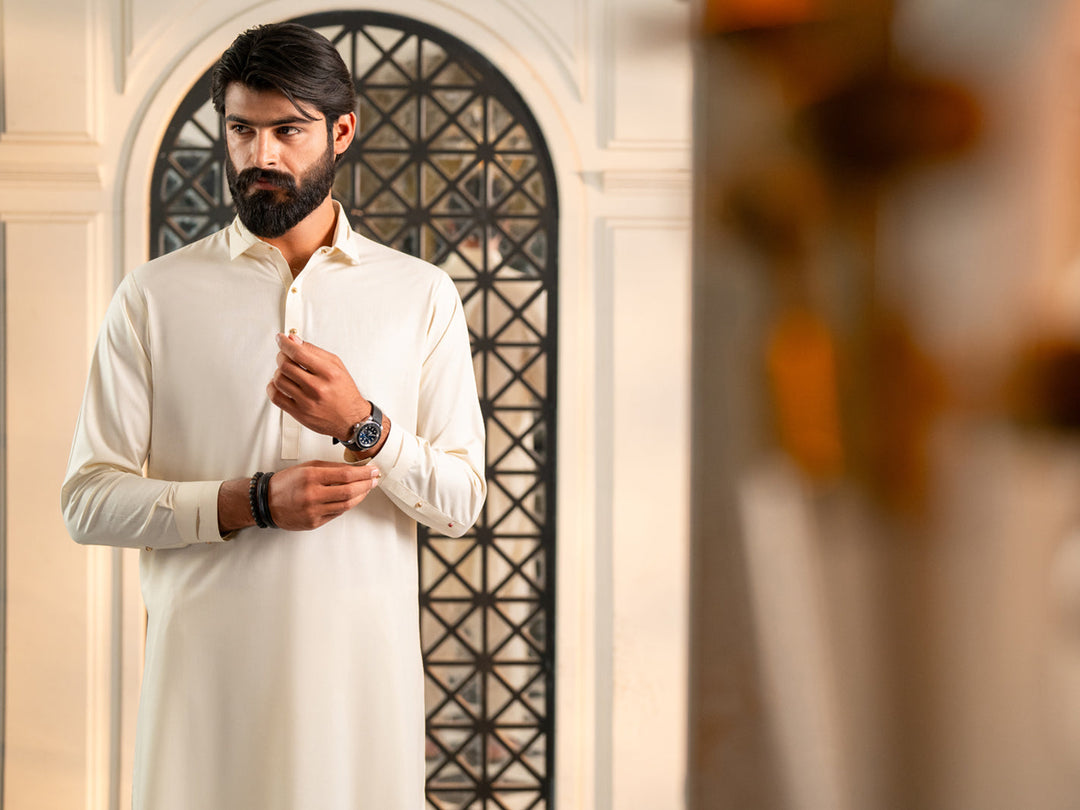Blended Off White Shalwar Kameez - Almirah