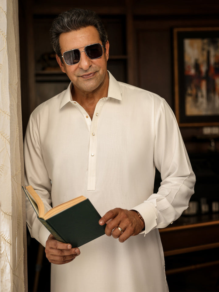 Blended White Shalwar Kameez - Almirah