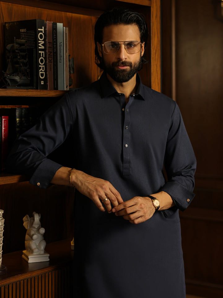 Blended Navy Blue Shalwar Kameez - Almirah