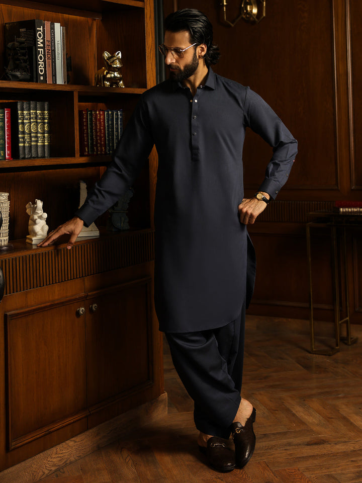 Blended Navy Blue Shalwar Kameez - Almirah