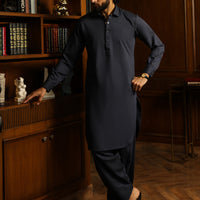 Blended Navy Blue Shalwar Kameez - Almirah