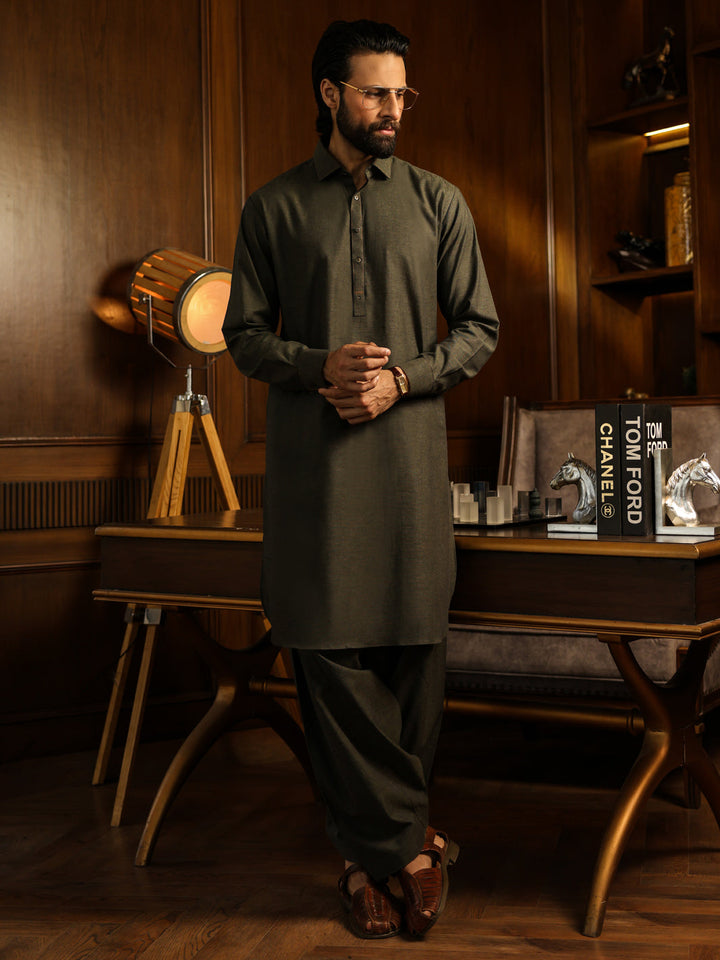 Blended Green Shalwar Kameez - Almirah