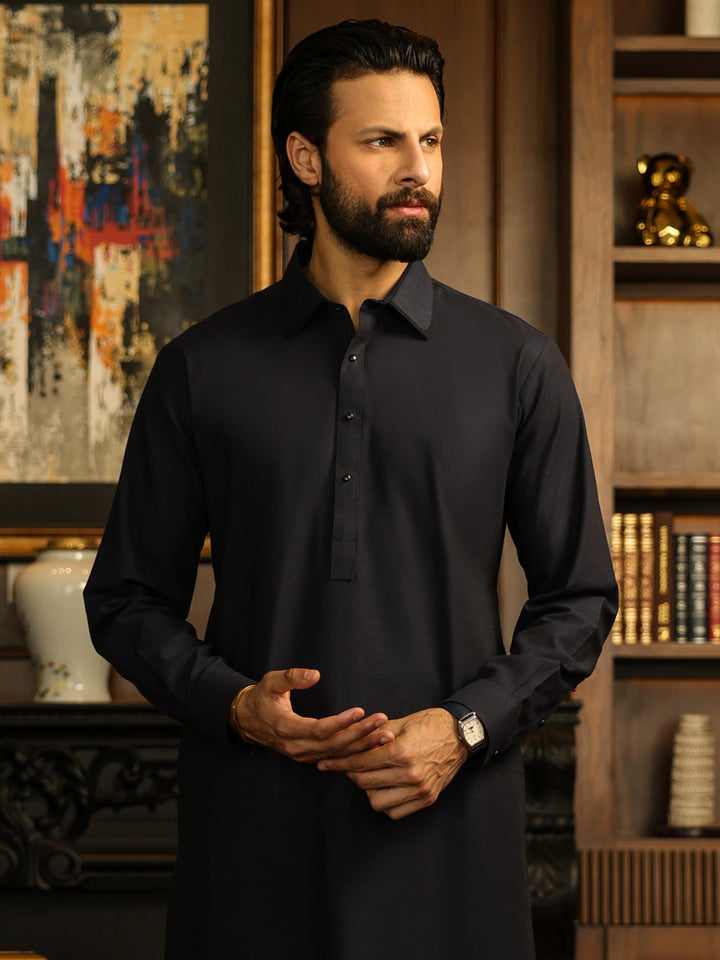 Blended Navy Blue Shalwar Kameez - Almirah