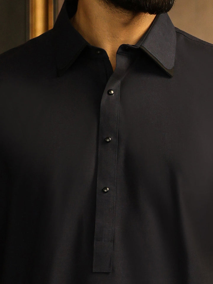 Blended Navy Blue Shalwar Kameez - Almirah