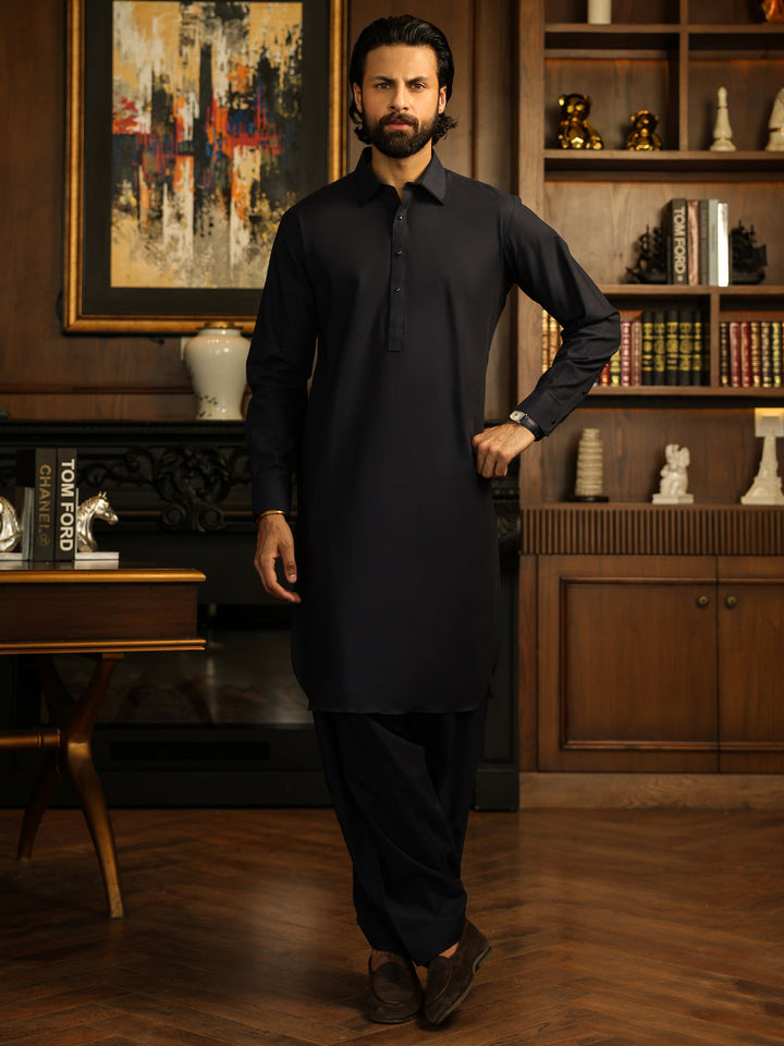 Blended Navy Blue Shalwar Kameez - Almirah