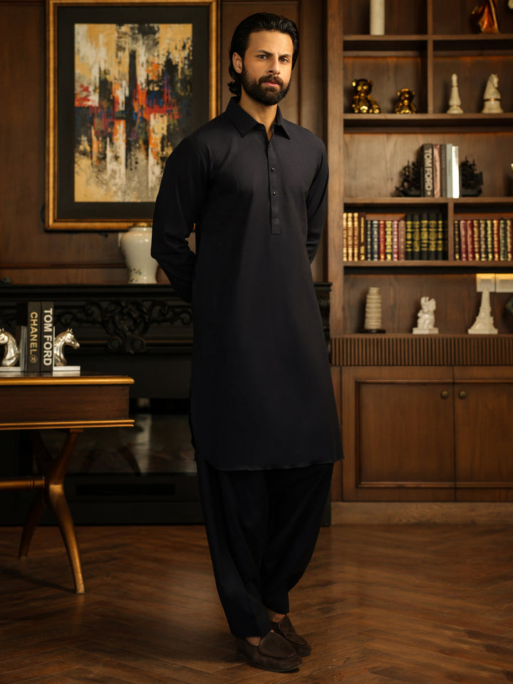 Blended Navy Blue Shalwar Kameez - Almirah