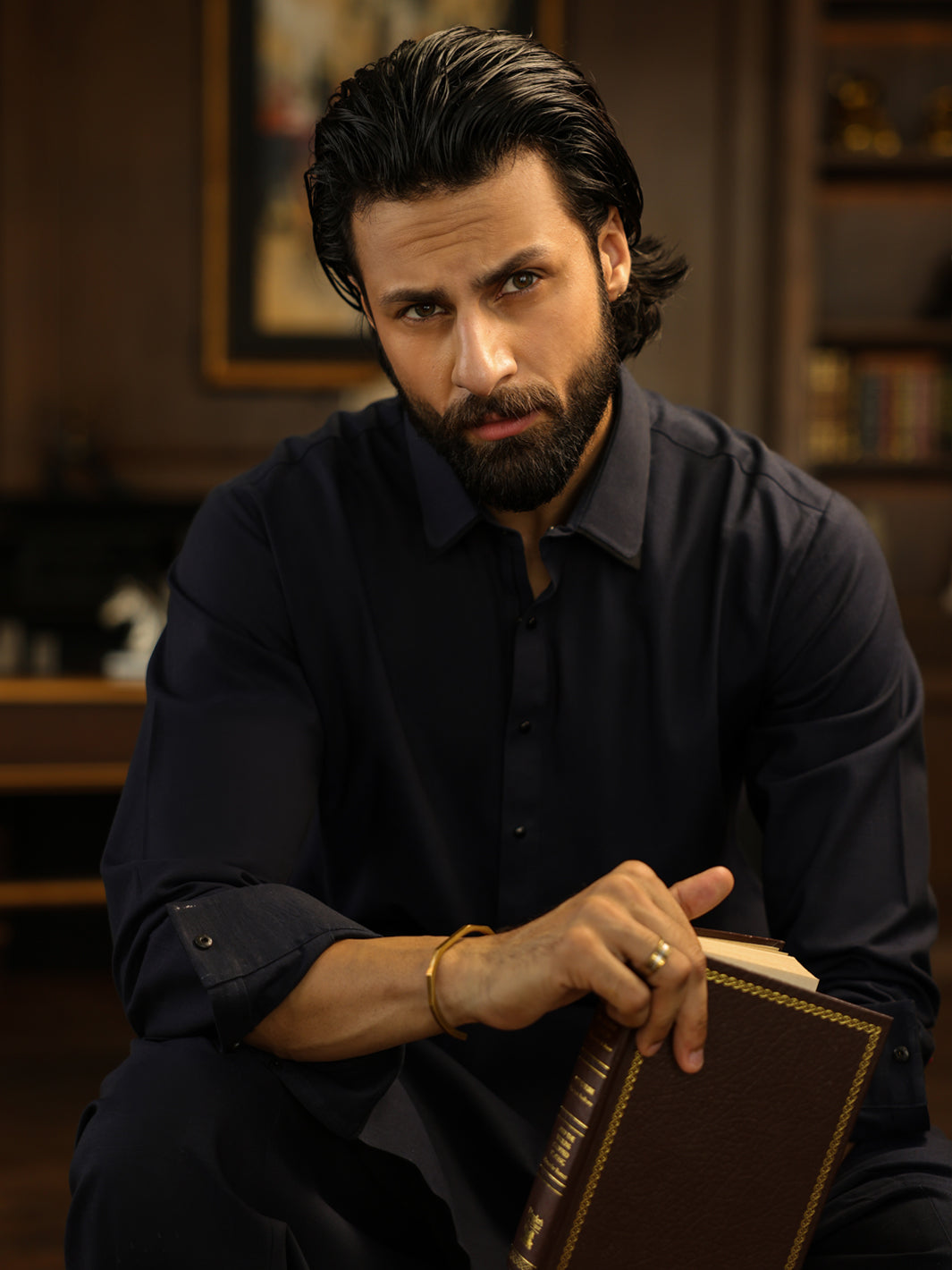 Blended Navy Blue Shalwar Kameez - Almirah