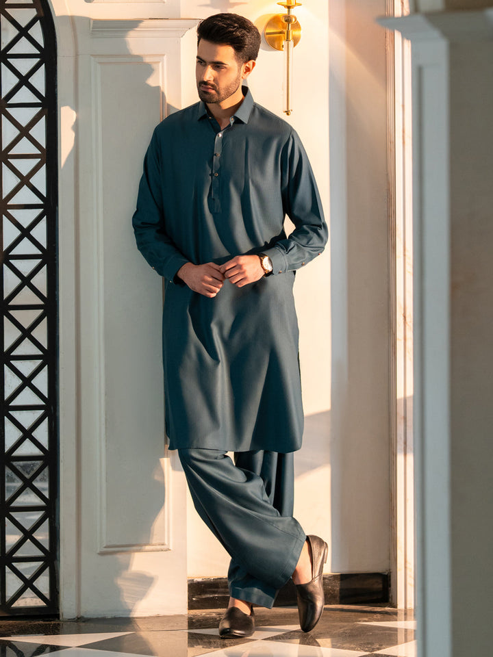 Blended Teal Shalwar Kameez - J. Junaid Jamshed