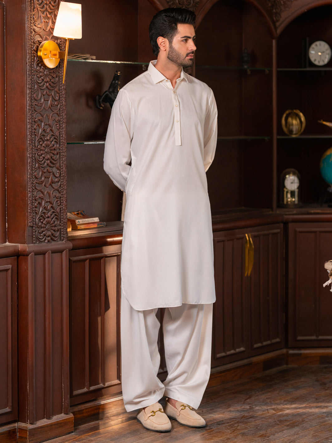 Blended White Shalwar Kameez - J. Junaid Jamshed