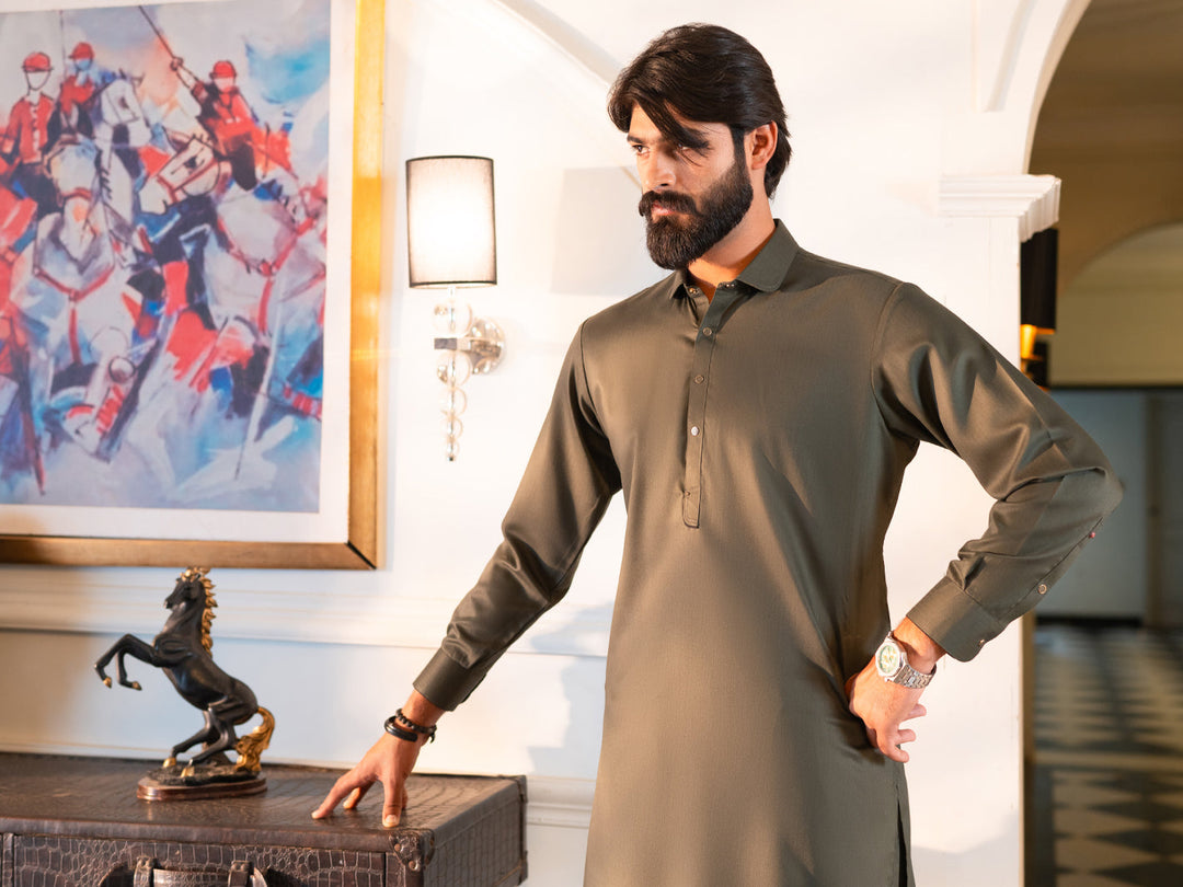 Blended Olive Shalwar Kameez - J. Junaid Jamshed