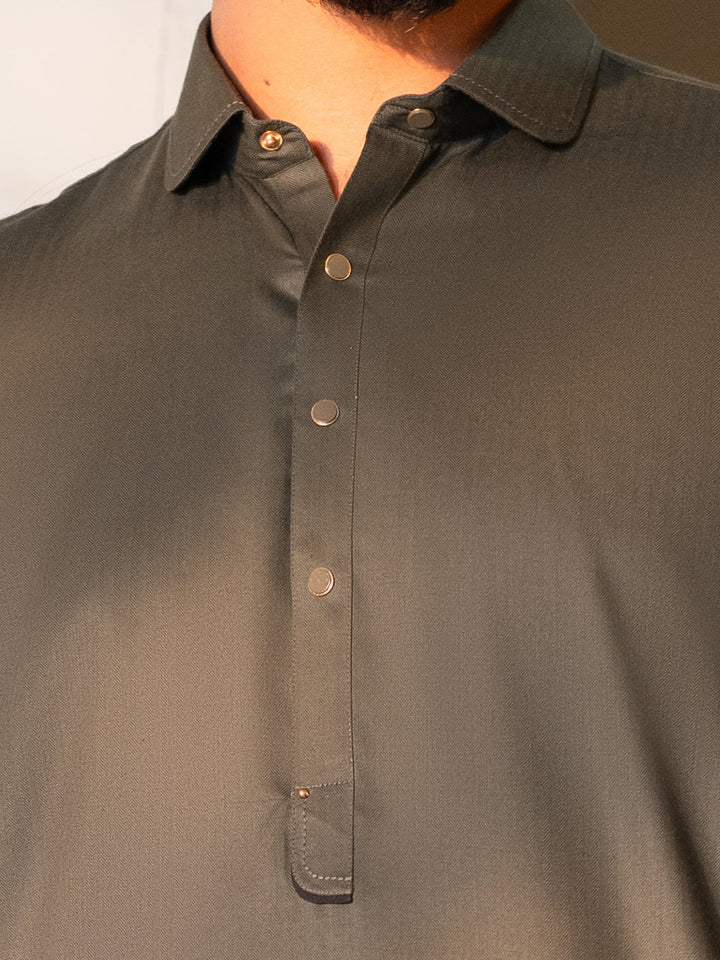 Blended Olive Shalwar Kameez - J. Junaid Jamshed