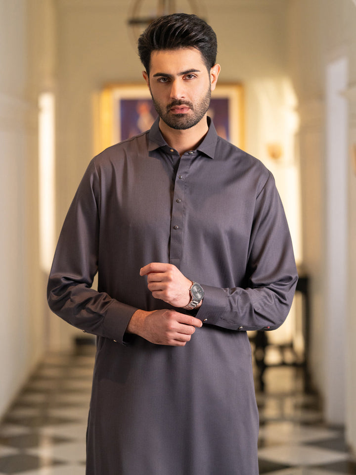 Blended Grey Shalwar Kameez - J. Junaid Jamshed