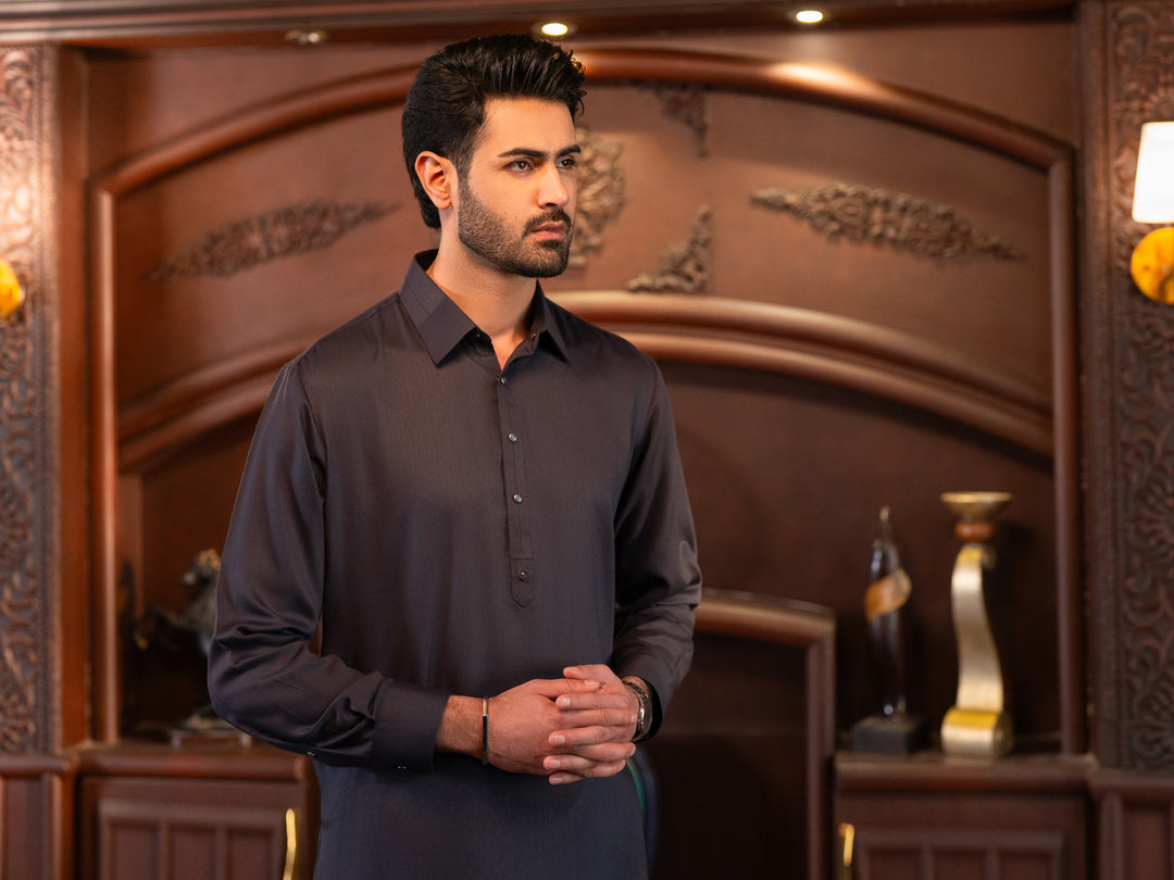 Blended Charcoal Grey Shalwar Kameez - J. Junaid Jamshed