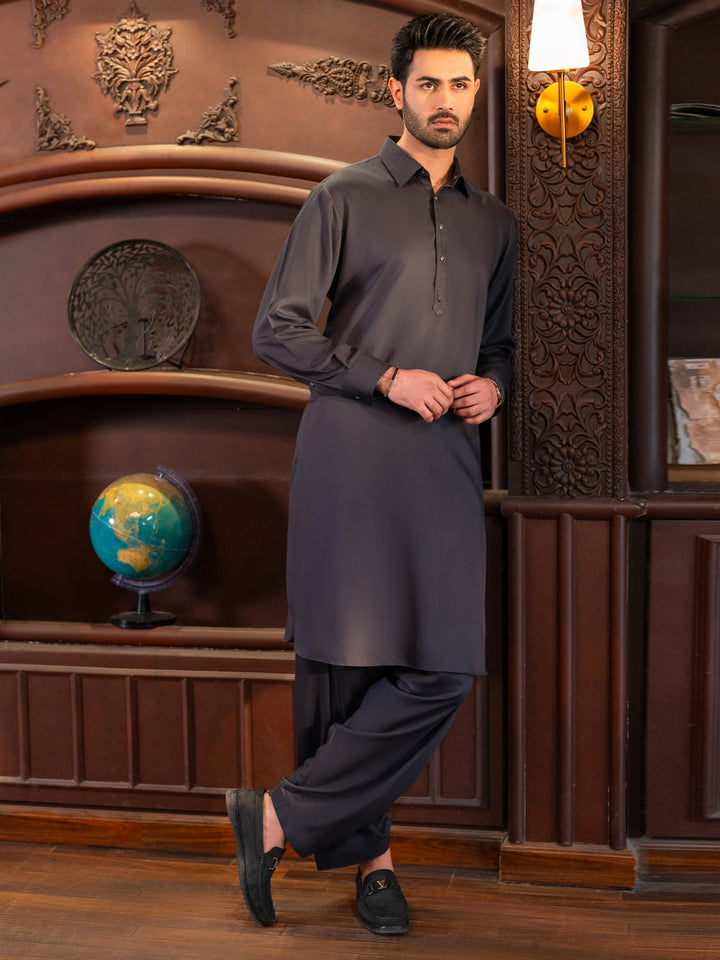 Blended Charcoal Grey Shalwar Kameez - J. Junaid Jamshed