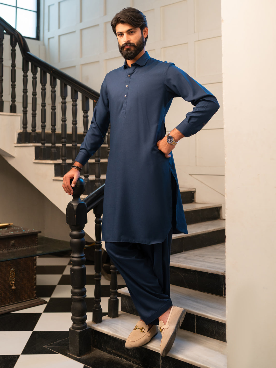 Blended Blue Shalwar Kameez - Almirah