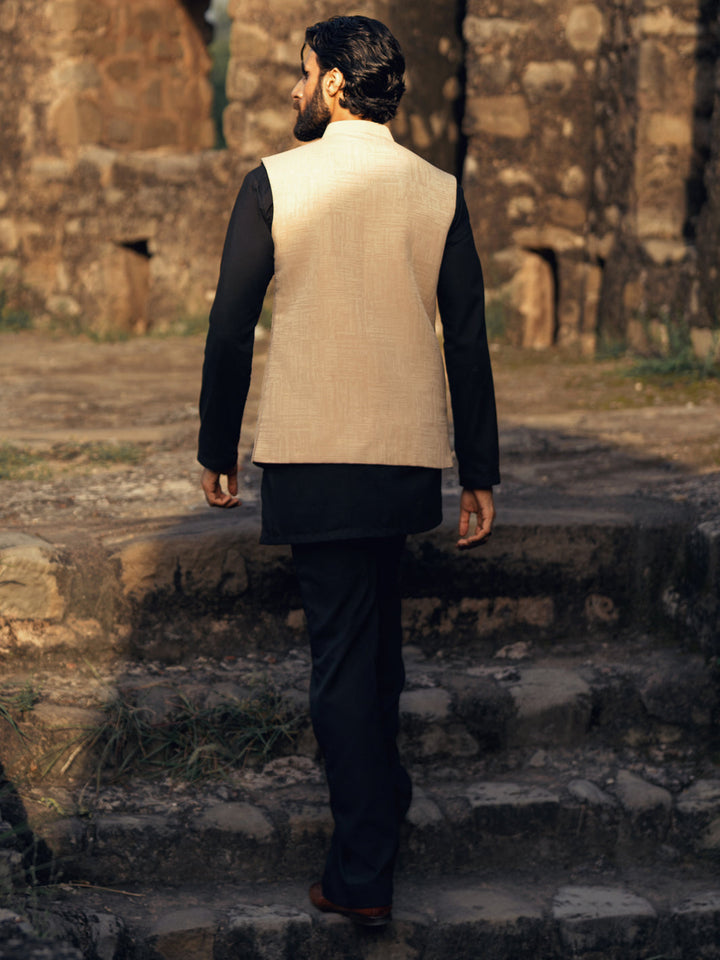 Polyester Beige Waist Coat - Almirah