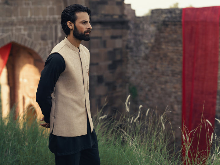 Polyester Beige Waist Coat - Almirah