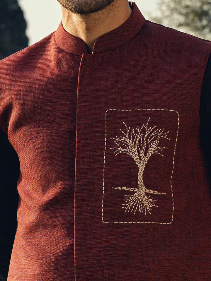 Polyester Red Waist Coat - Almirah