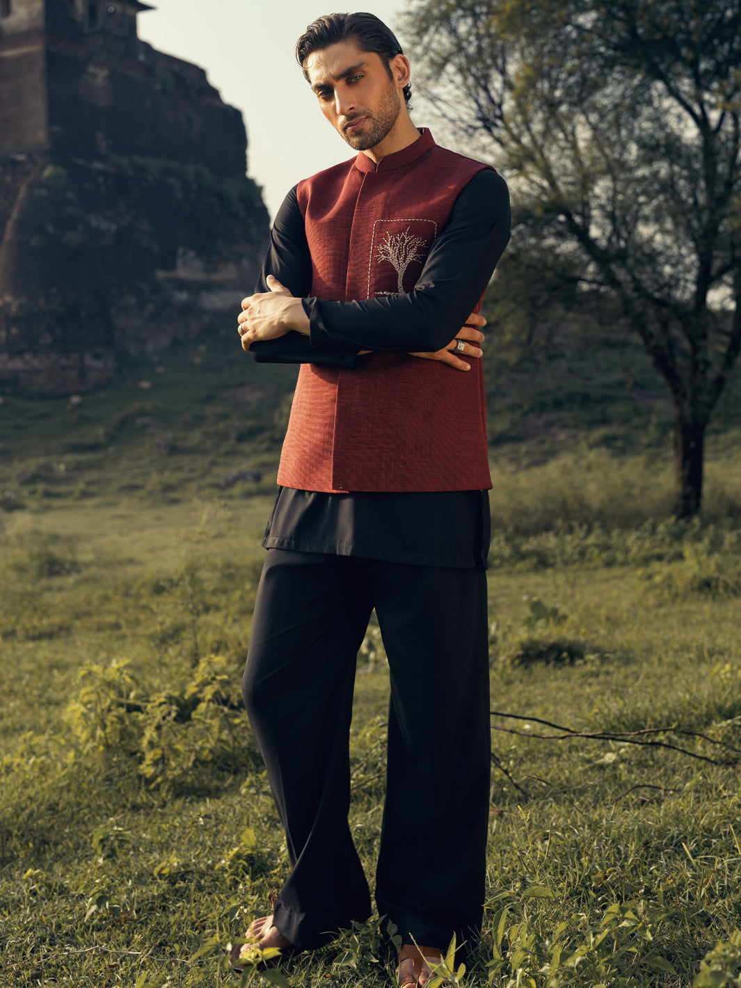 Polyester Red Waist Coat - Almirah